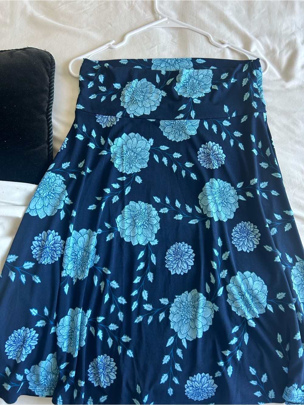 LuLaRoe Navy Blue Floral A-Line Skirt with Bright Blue Blooms